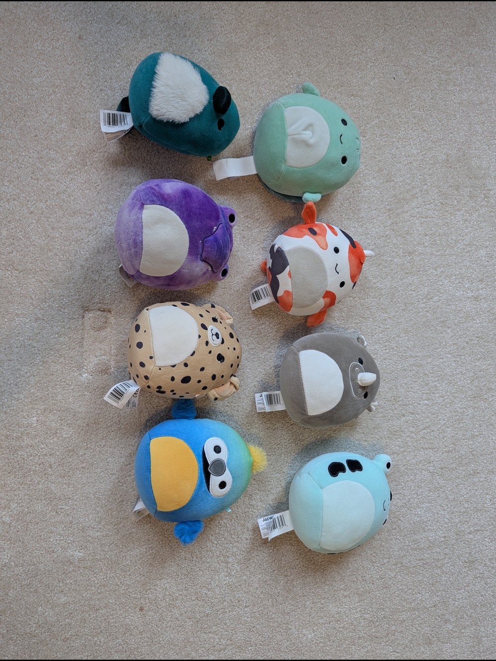 Set of 8 Colorful Round Plush Animal Toys